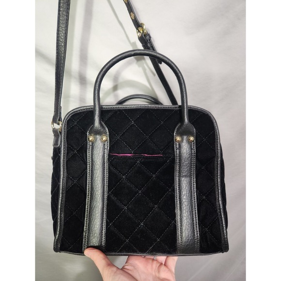 Y2K Juicy Couture Black Quilted Velvet Purse Leather Trim Gold Stud Heart - Picture 2 of 9